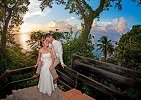 Newlywed Couple on Steps Overlooking Anse Chastanet Beach